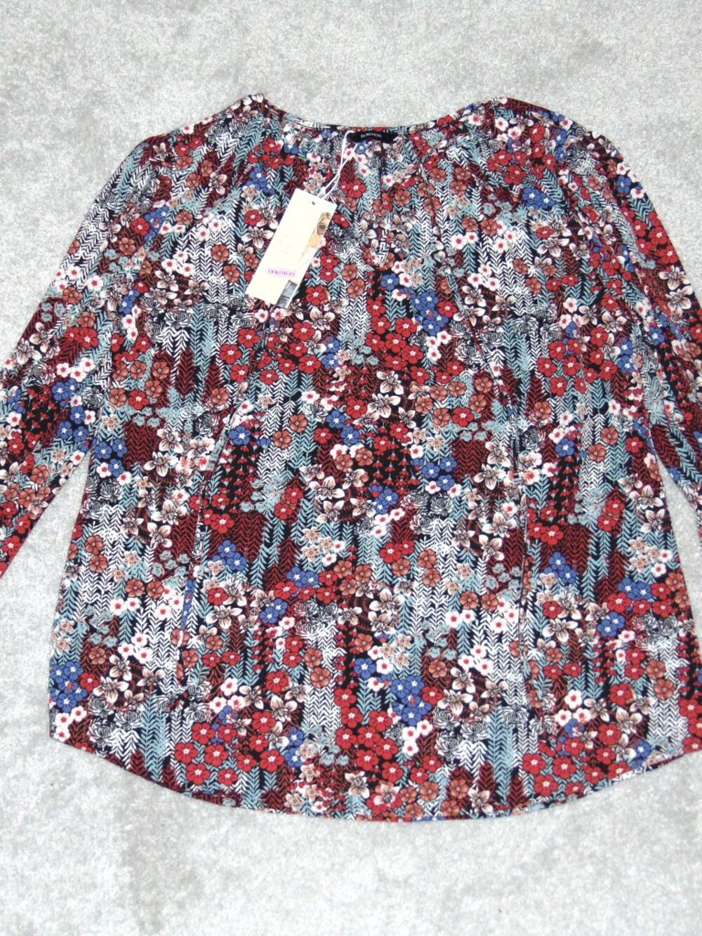 Dokotoo Long Sleeve Blouse Top Shirt Women Size XL Floral V Neck Polyester